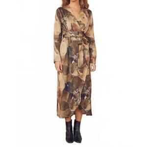 NEW COSSAC printed midi wrap dress in natural